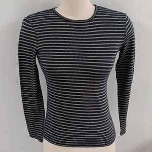 Ralph Lauren Navy and Gold Striped Long-Sleeve Tee
